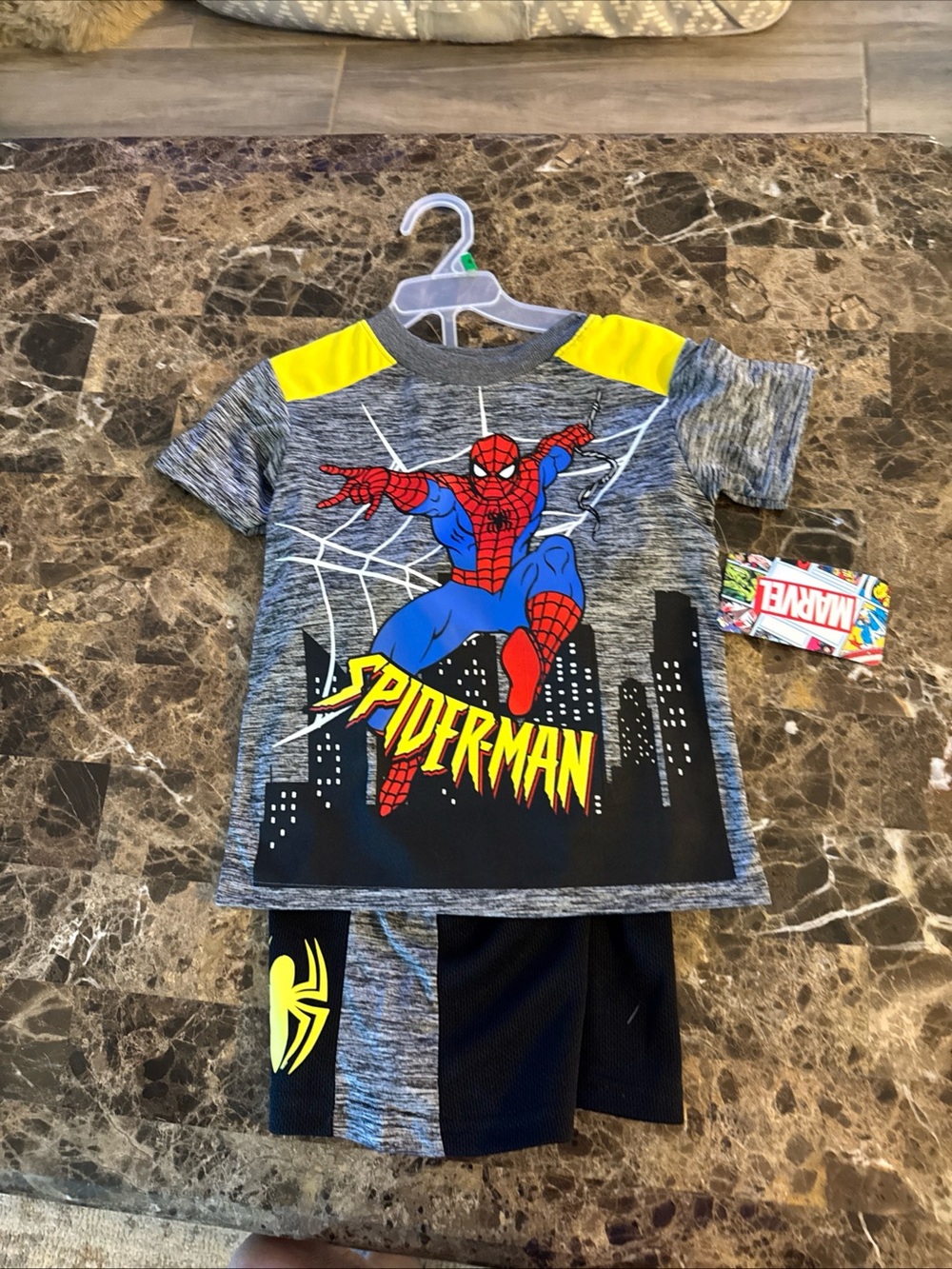Marvel Spider-Man Boys' Gray & Yellow short &Tee Set
